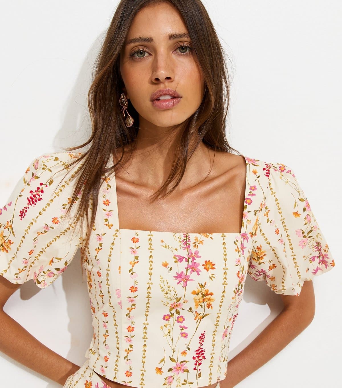 New Look Women's Cream Floral Print Milkmaid Top New Look