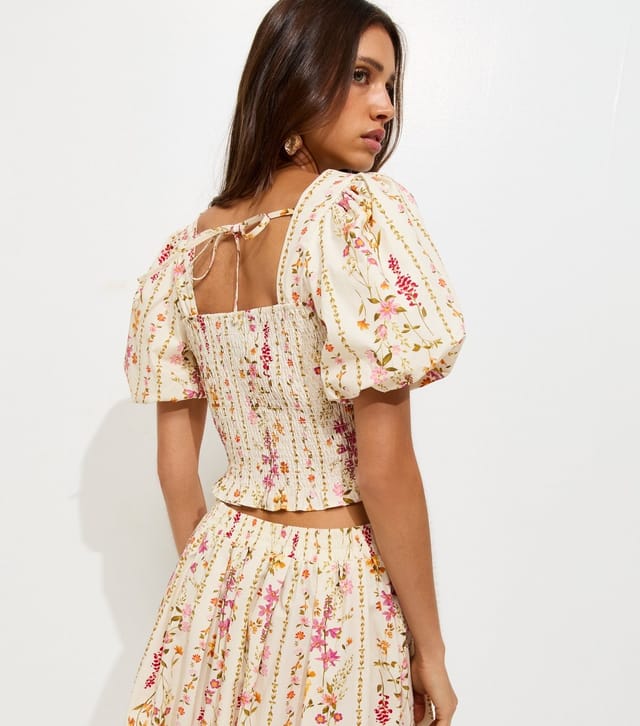 New Look Women's Cream Floral Print Milkmaid Top New Look - 2