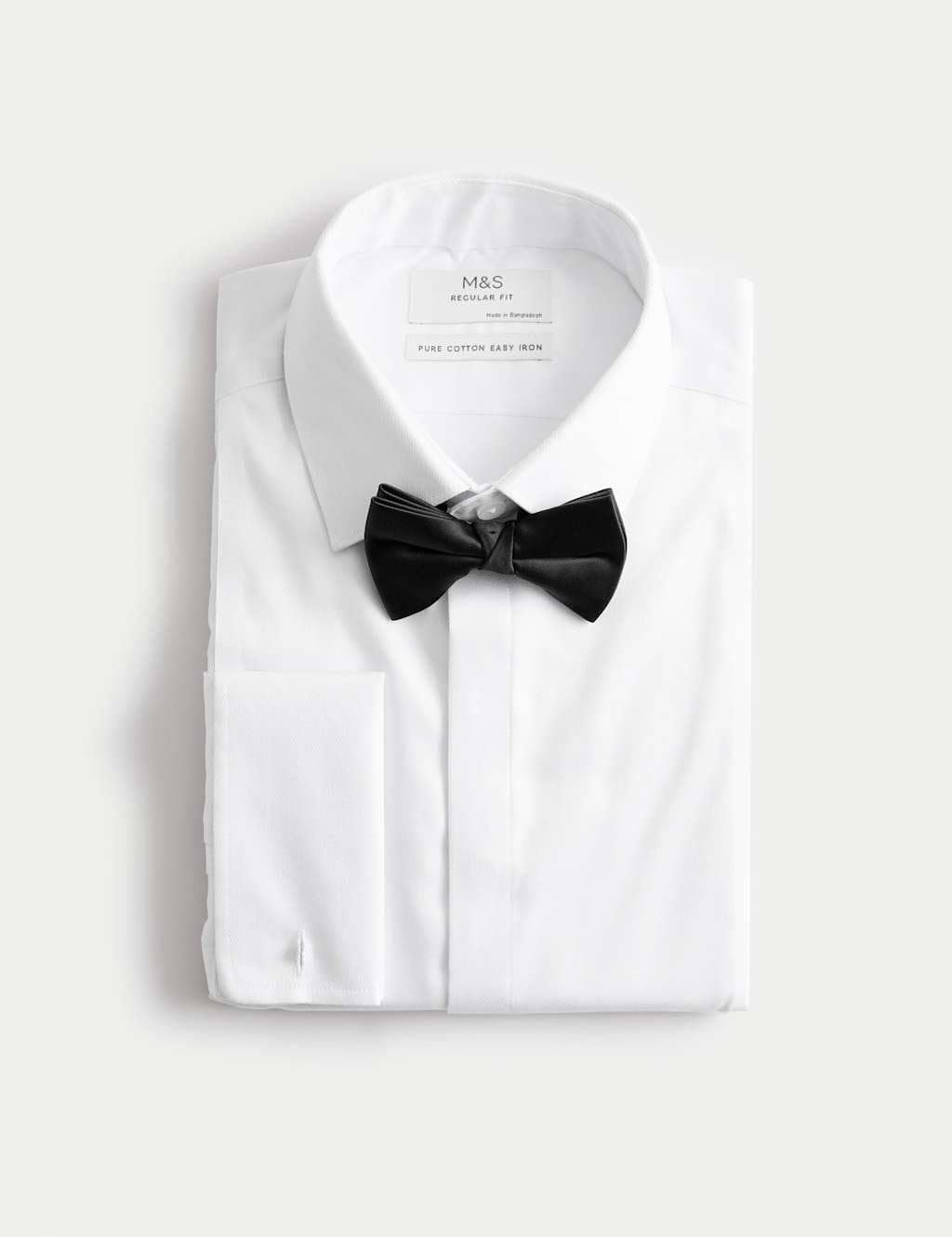 Marks & Spencer M&S Regular Fit Luxury Cotton Shirt with Bow Tie White