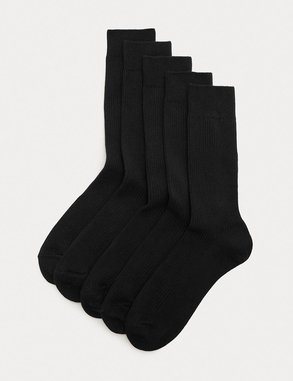 Marks & Spencer M&S 5 Pack Cotton Rich Ribbed Socks Black