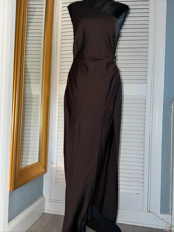 ASOS Design ASOS Design Satin Stil One Shoulder Brown Glamorous Long Maxi Dress Size 10