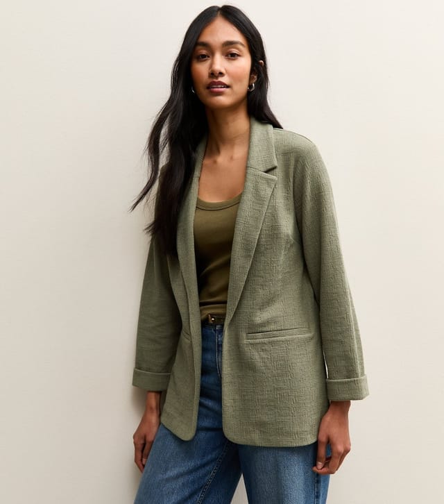 New Look Women's Dark Khaki Stretchy Textured Jersey Blazer New Look - 2