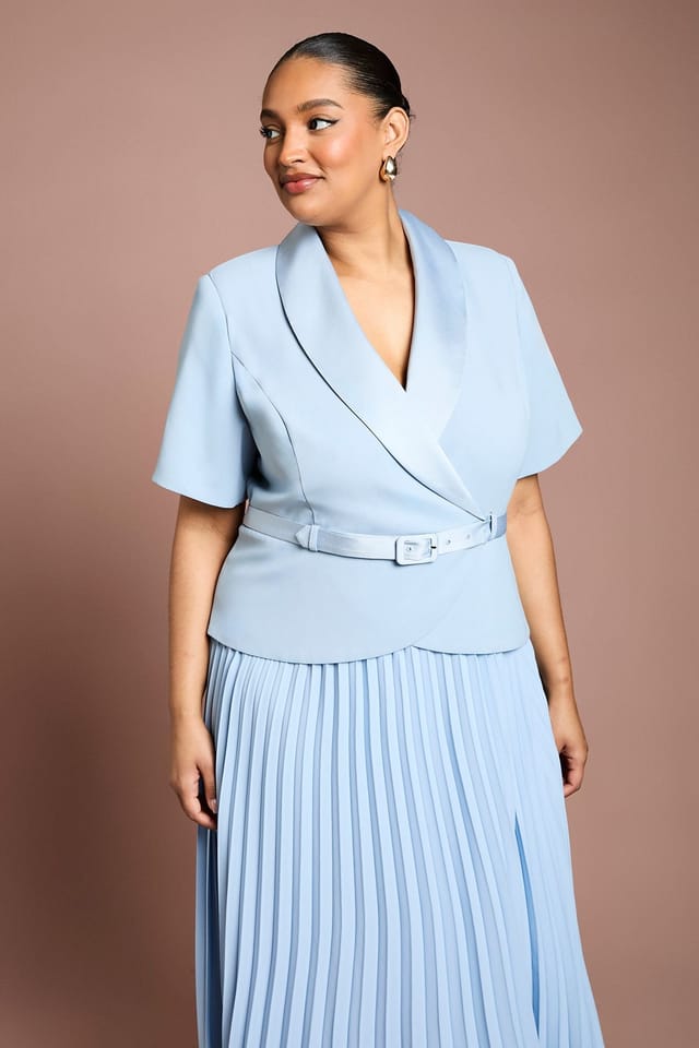 Coast Coast Women's Plus 2 In 1 Wrap Dress With Pleated Skirt in Powder Blue - 2