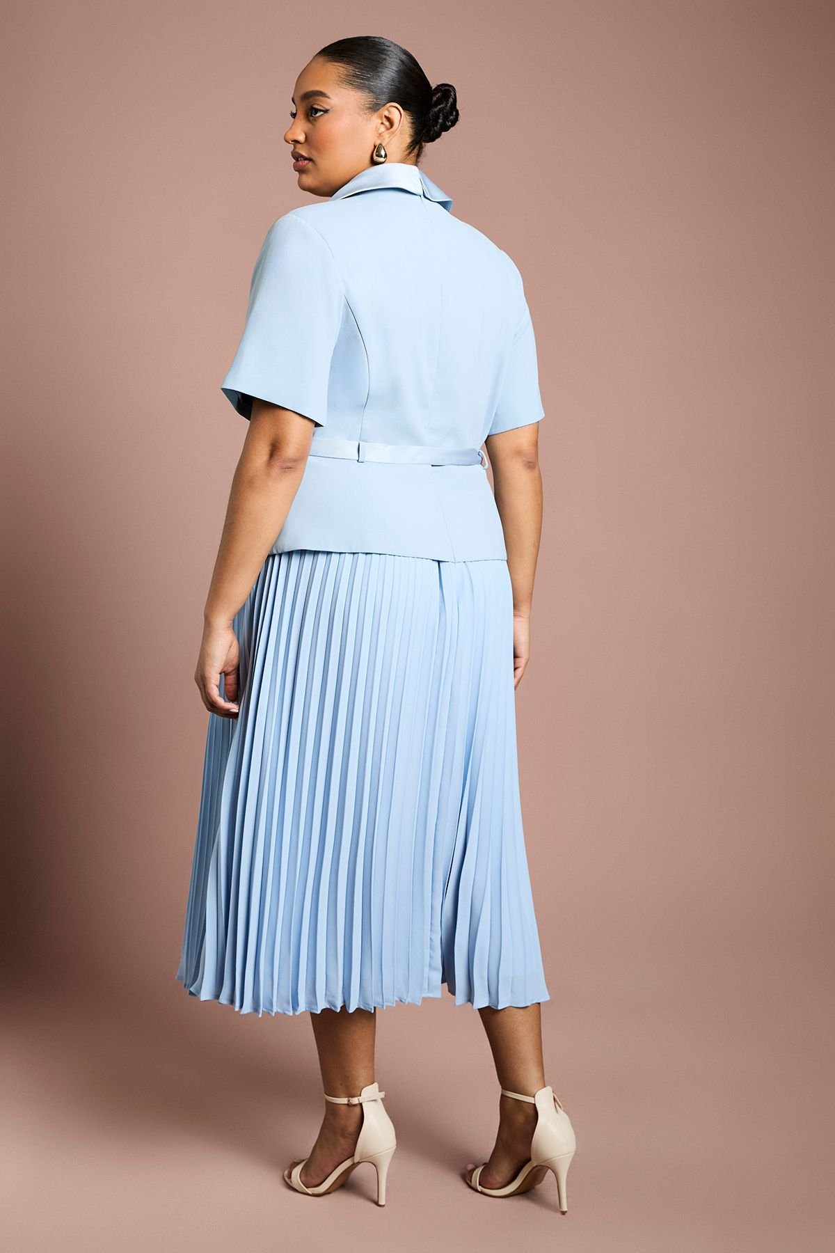 Coast Coast Women's Plus 2 In 1 Wrap Dress With Pleated Skirt in Powder Blue - 3