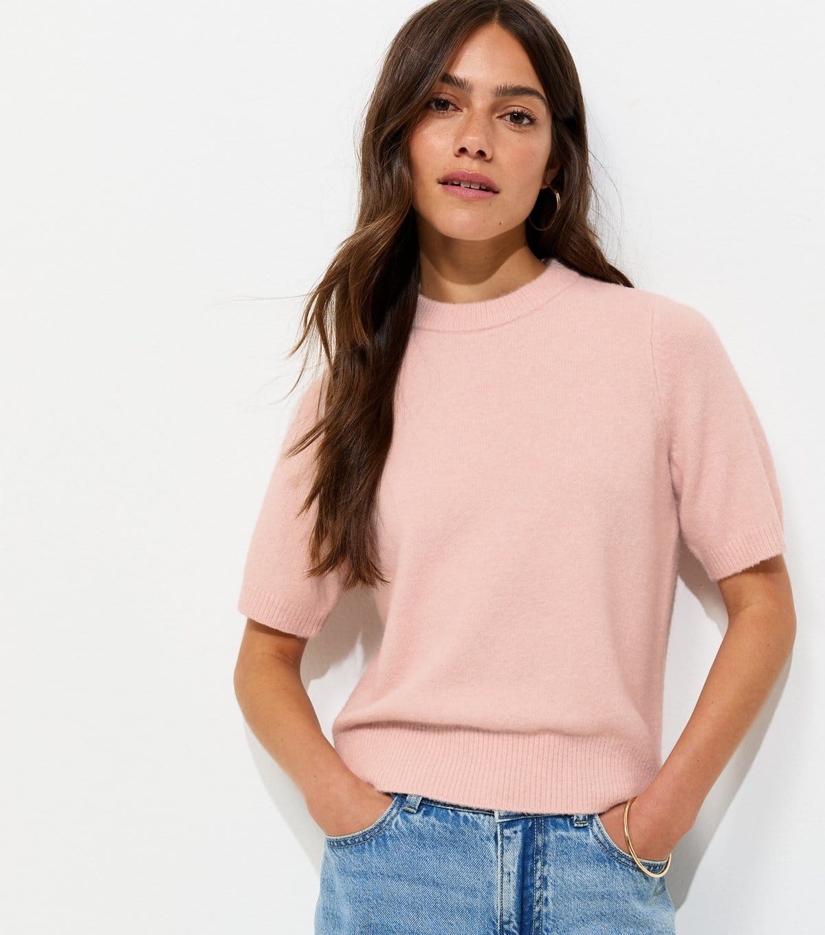 Women's Petite Light Pink Knitted Short Sleeve Top New Look