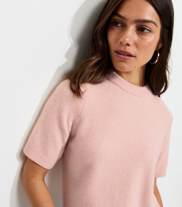 New Look Women's Petite Light Pink Knitted Short Sleeve Top New Look - 2