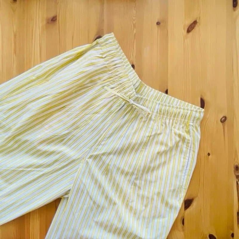 Topshop Topshop yellow striped cotton wide leg trousers Size Small