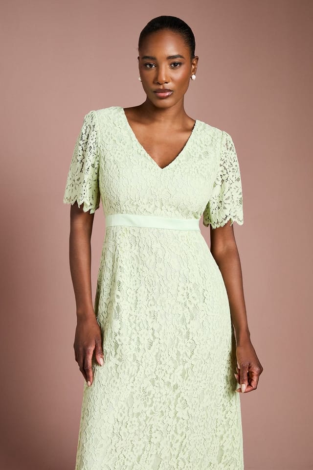 Coast Coast Women's Lace Angel Sleeve Midi Dress in Sage - 2