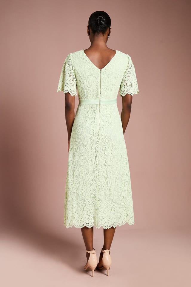 Coast Coast Women's Lace Angel Sleeve Midi Dress in Sage - 3