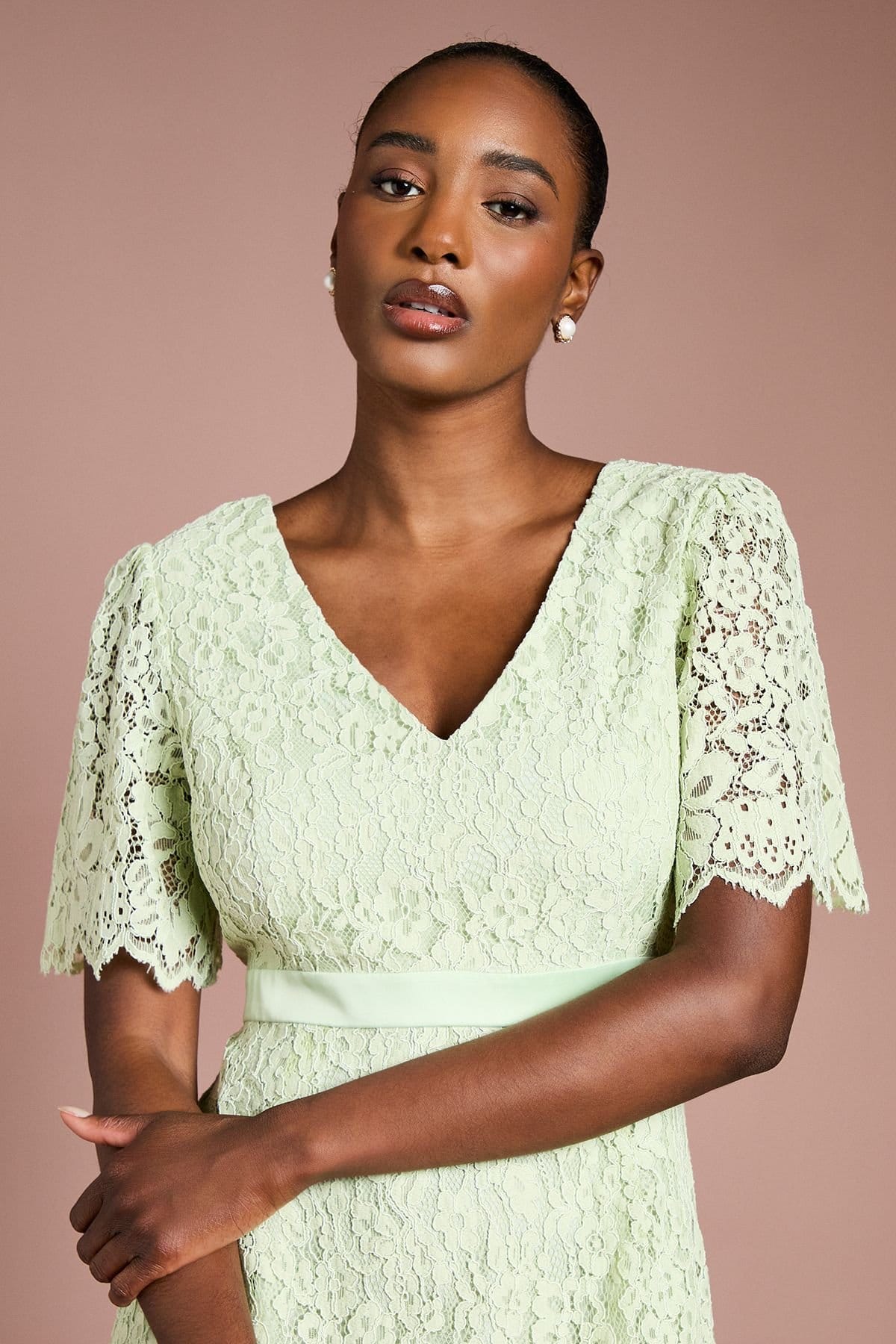 Coast Coast Women's Lace Angel Sleeve Midi Dress in Sage - 4