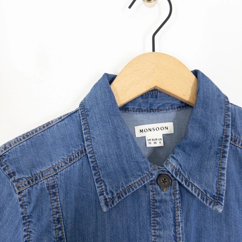 Monsoon Monsoon Isla Denim Shirt Dress Size 10 Blue Long Sleeve Pure Cotton RRP £75