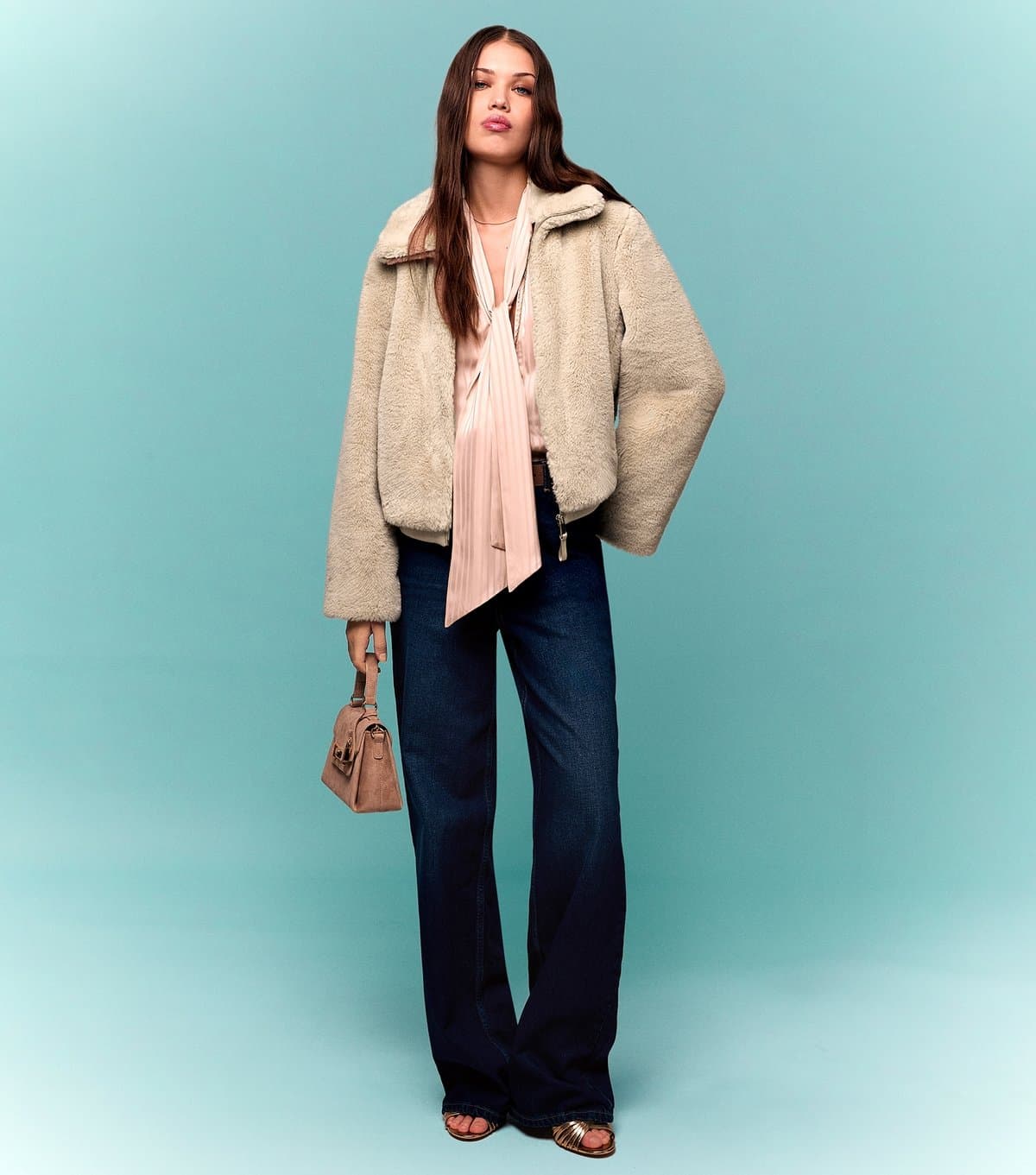 New Look Women's Off White Faux Fur Bomber Jacket New Look