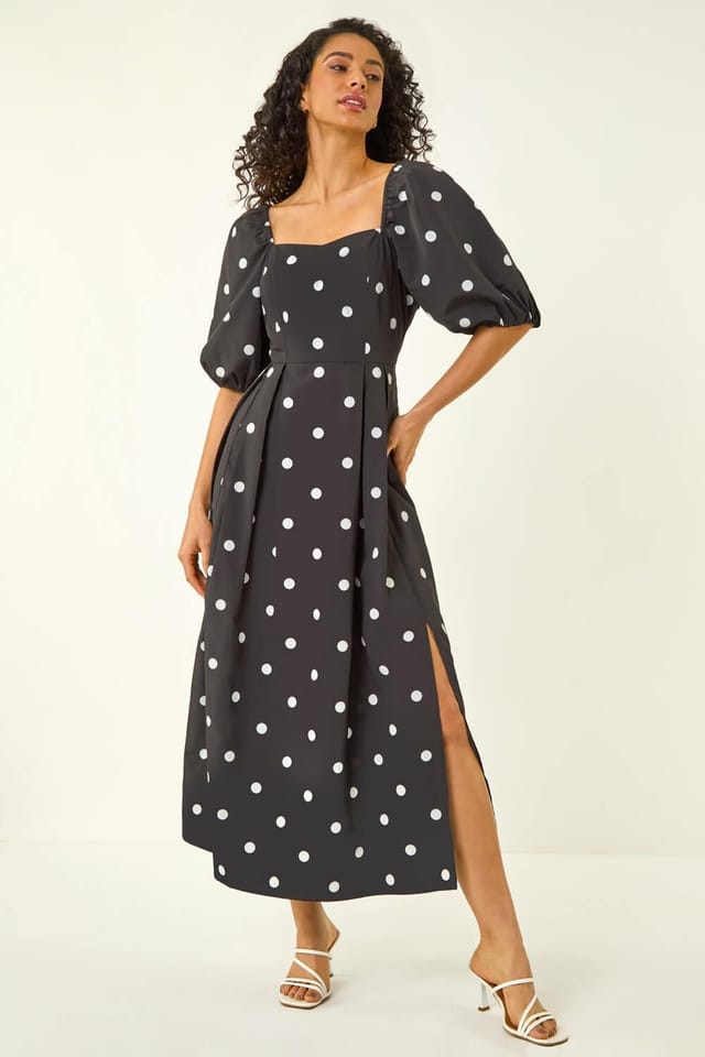 Dusk Dusk Women's Polka Dot Midi Dress in Black - 2