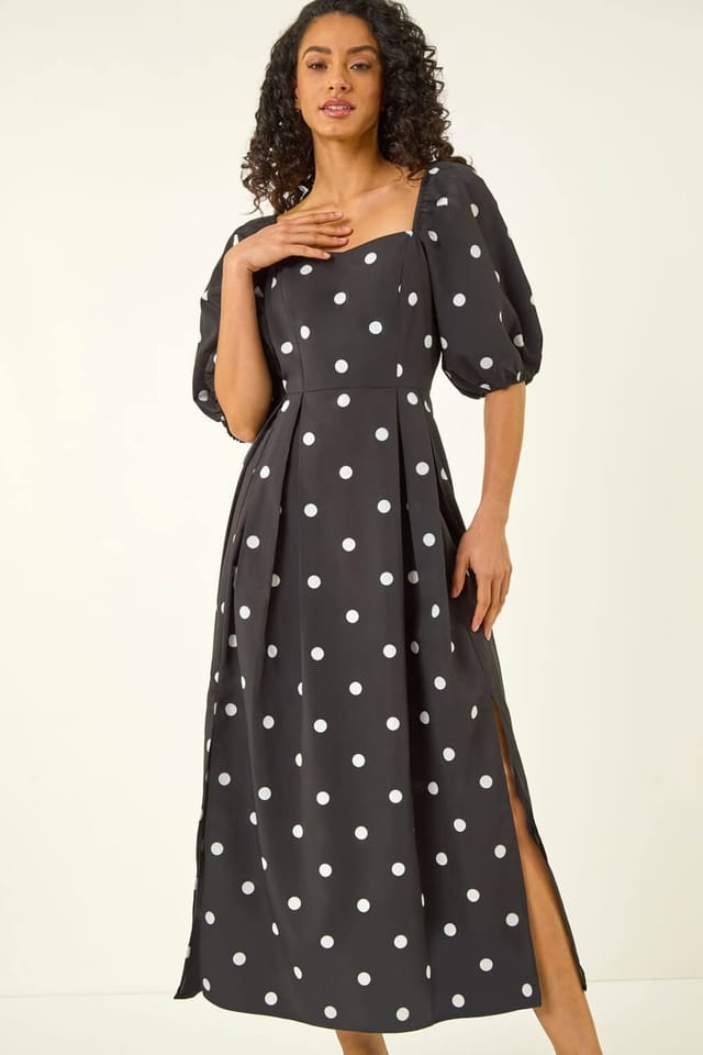 Dusk Dusk Women's Polka Dot Midi Dress in Black - 3