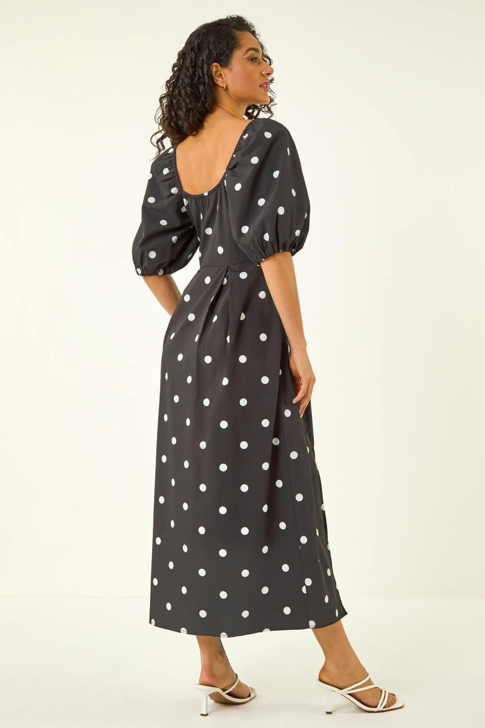 Dusk Dusk Women's Polka Dot Midi Dress in Black - 4