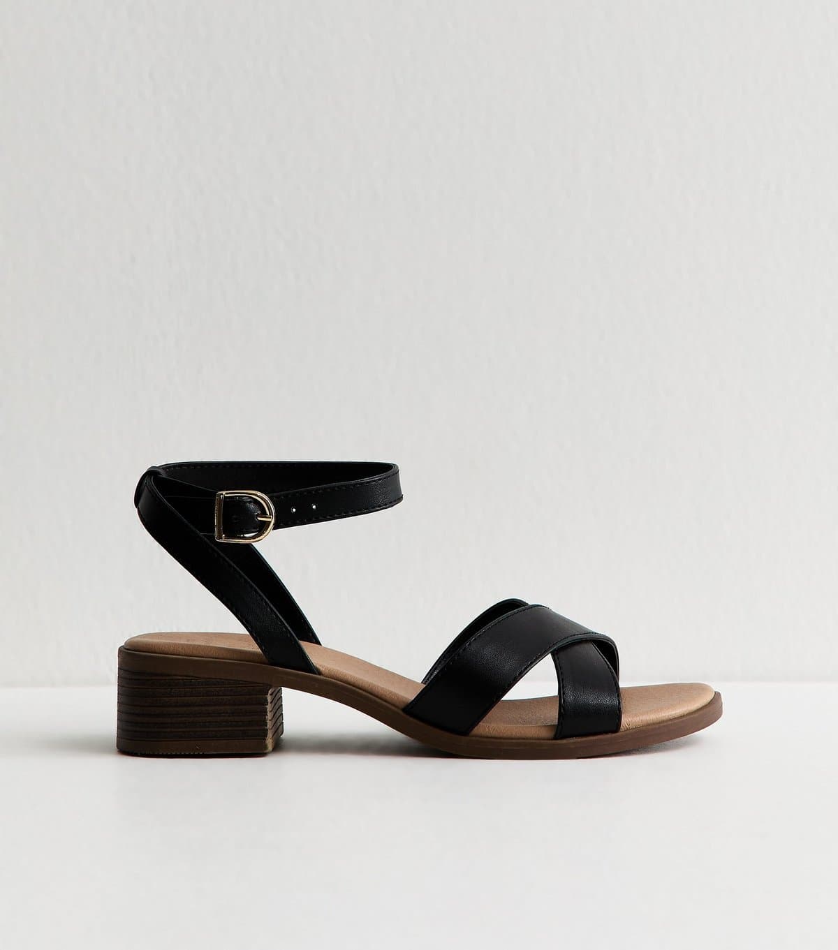 New Look Women's Wide Fit Black Faux Leather Block Heel Sandals Vegan New Look