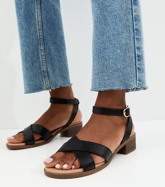 New Look Women's Wide Fit Black Faux Leather Block Heel Sandals Vegan New Look - 2