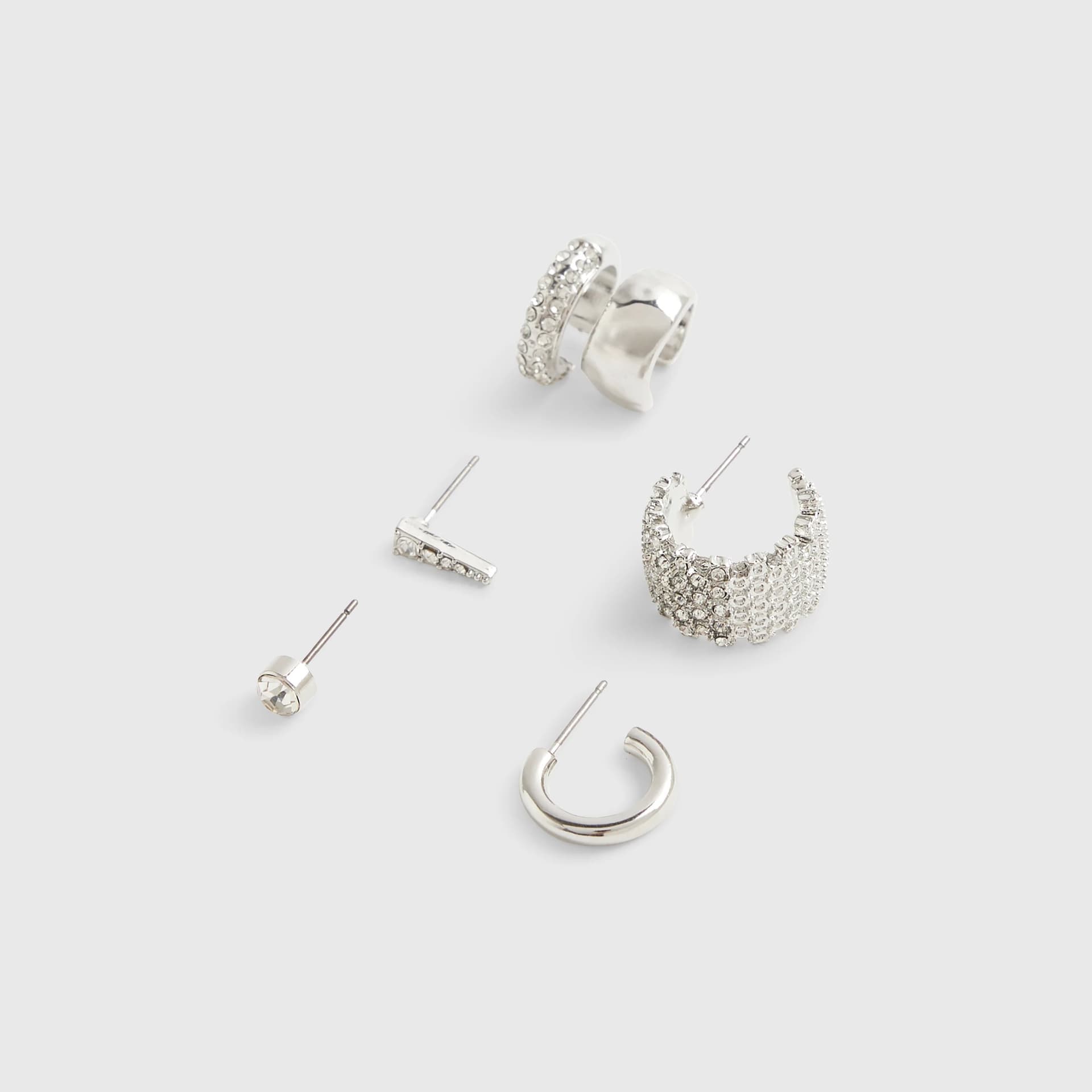 River Island River Island Womens Silver Rhinestone Hoop And Cuff Earrings Set