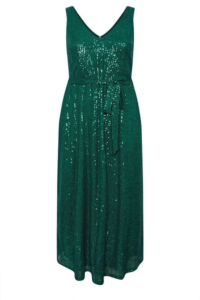 Yours Yours Women's Sequin V-Neck Maxi Dress in Green - 2