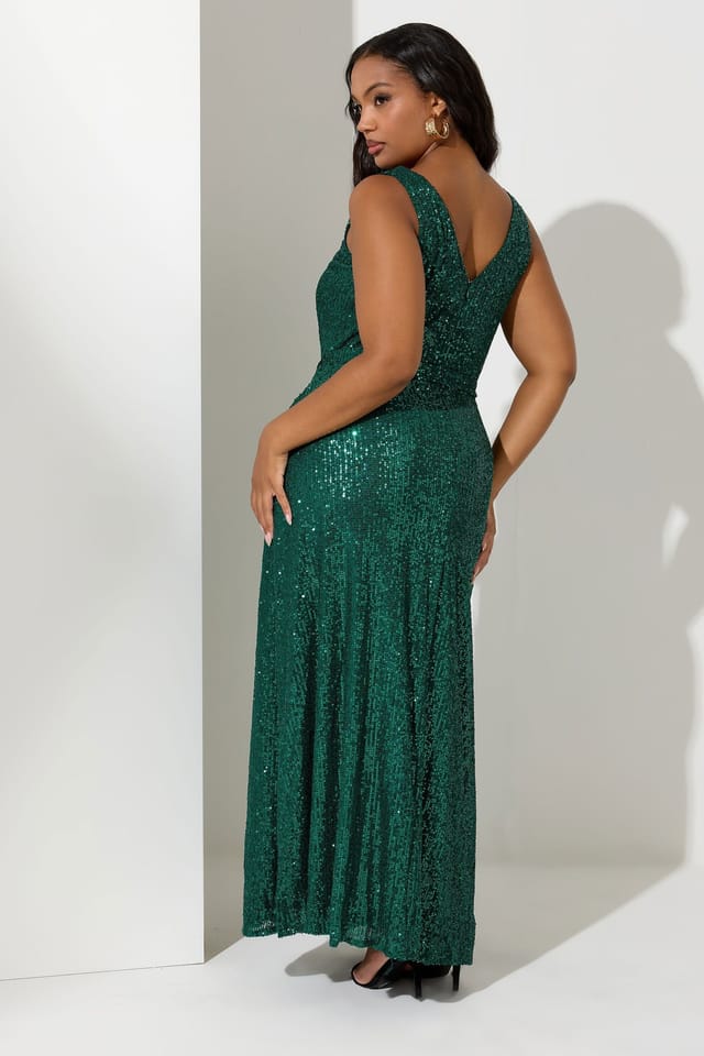 Yours Yours Women's Sequin V-Neck Maxi Dress in Green - 3