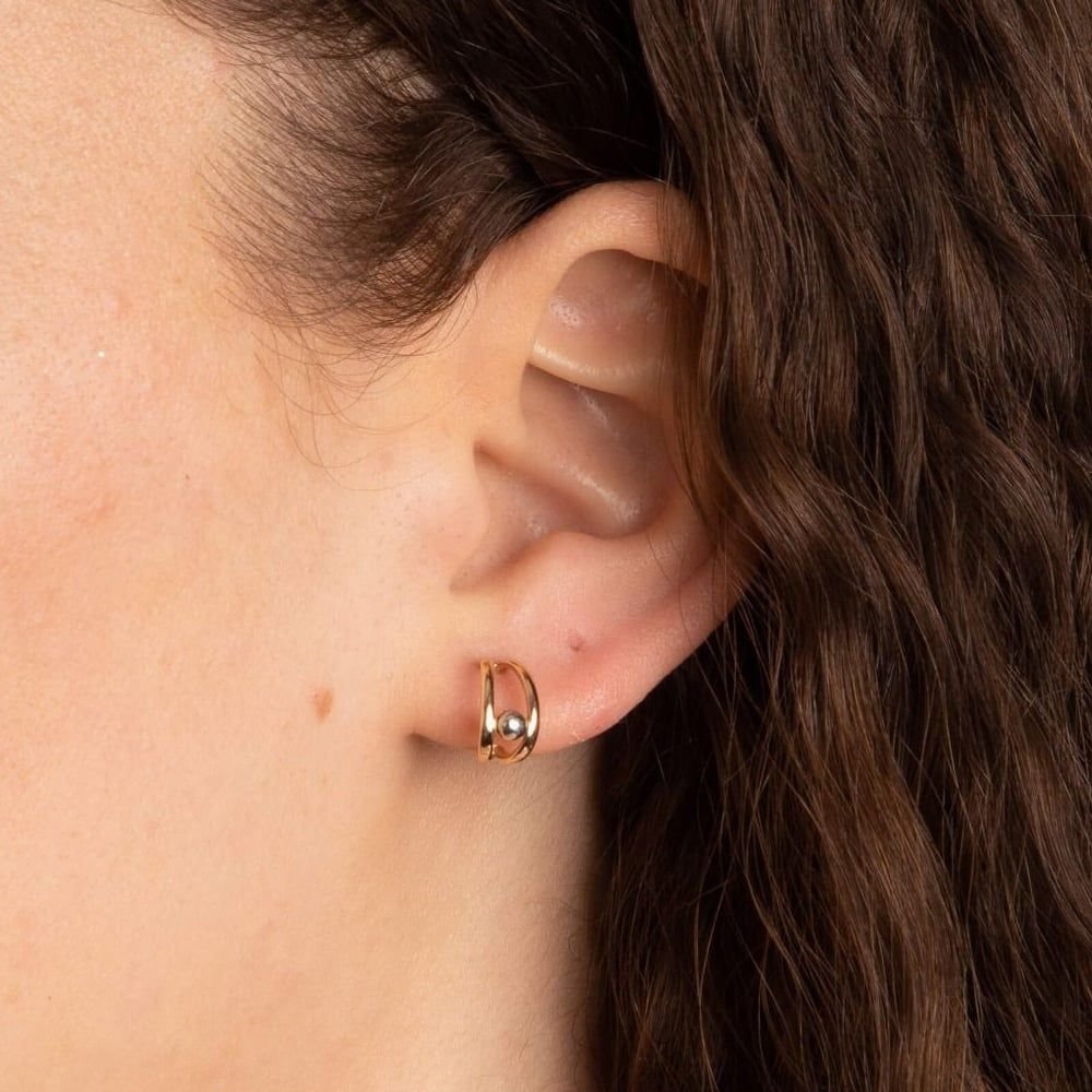 T.H.Baker T.H.Baker Women's 9ct Two Colour Gold Open Double Row Hoop Earrings GE2409 - 4