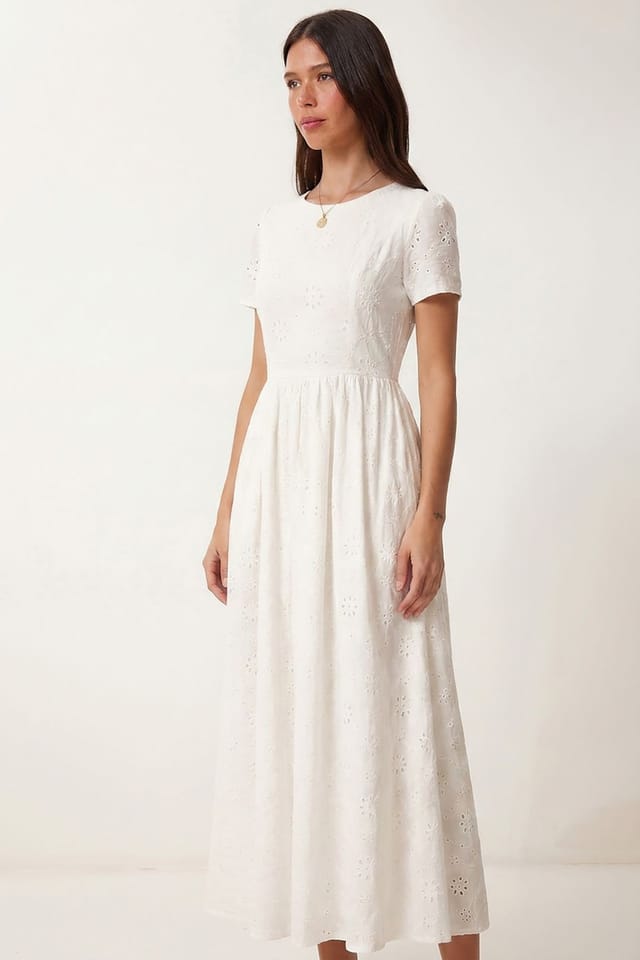 Happiness Istanbul Happiness Istanbul Women's Embroidered Cotton-Blend Poplin Maxi Dress in White - 2