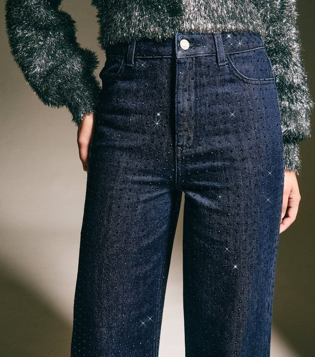 New Look Women's Blue Diamanté Embellished Wide Leg Jeans New Look - 2