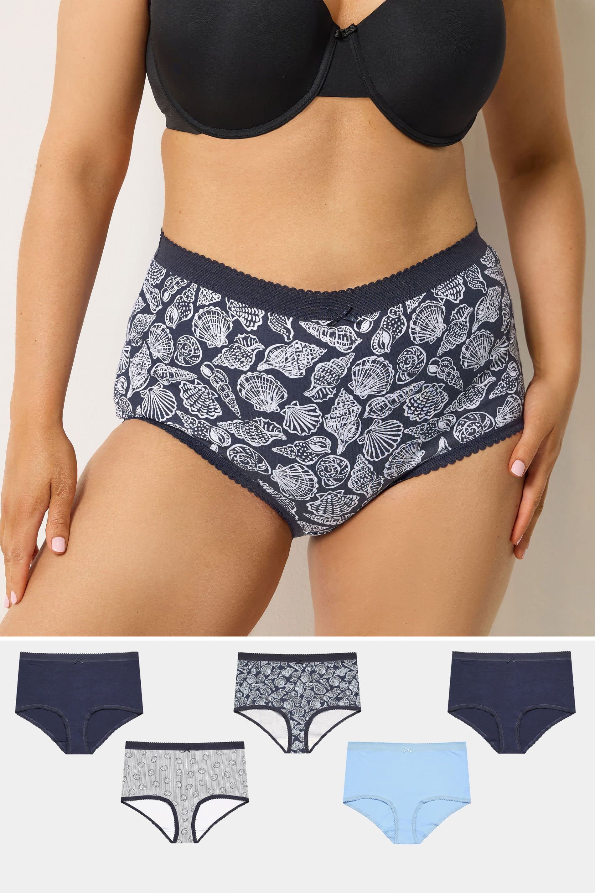 Yours 5 Pack Plus Size Blue Seaside Full Briefs