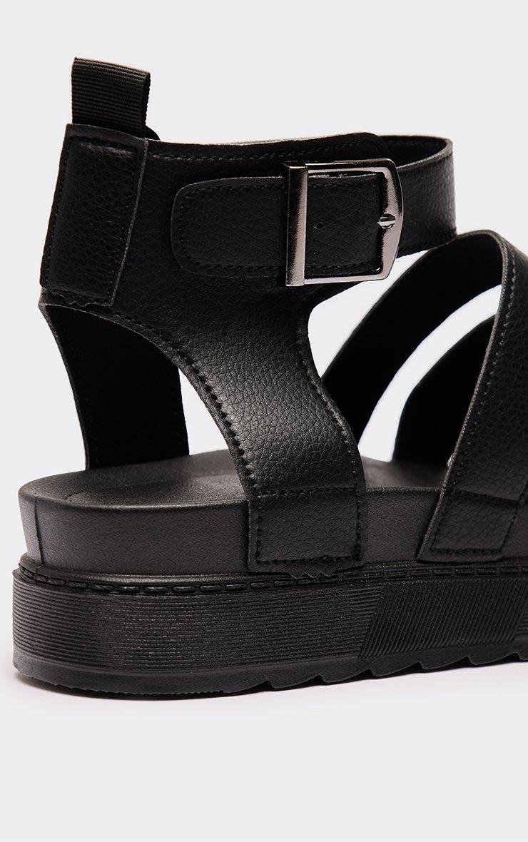 EGO Ives Strappy Platform Sole Chunky Sandal In Black Faux Leather, Women's Size UK 3 - 2