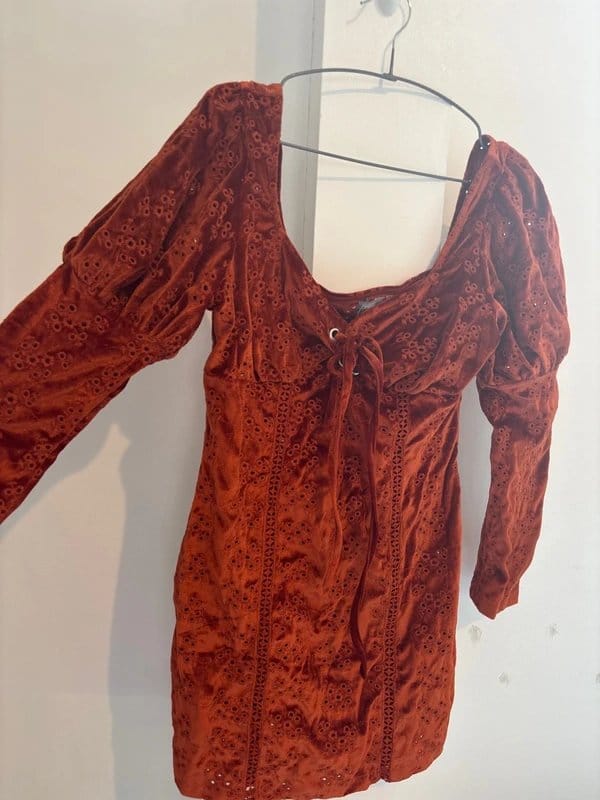 ASOS Petite Burnt Orange Velvet Long Sleeved Dress
