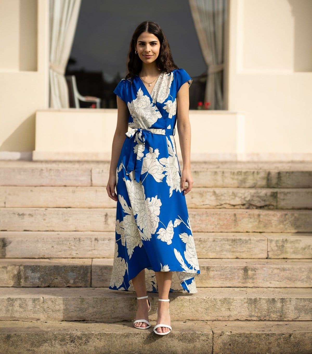 Yumi Blue Floral Print Wrap Maxi Dress