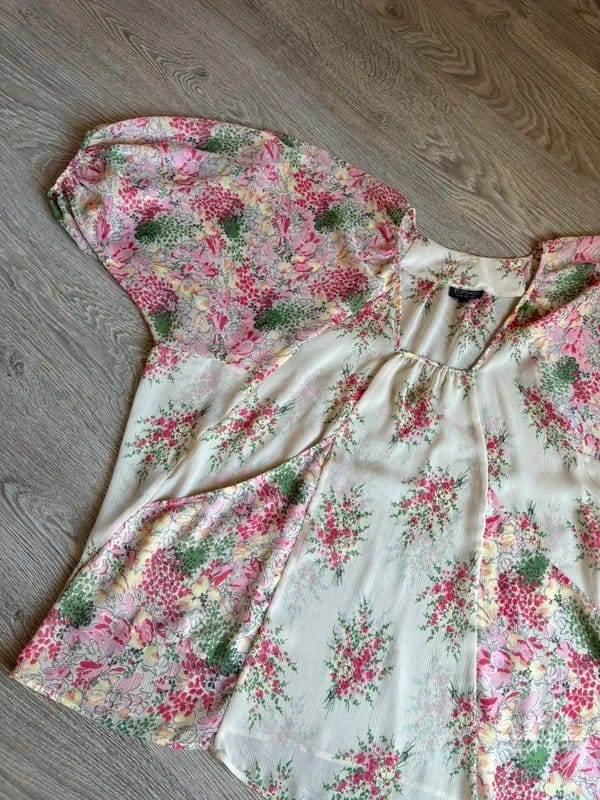 Topshop Y2K Topshop Floral Chiffon Floaty Blouse UK 12 Fairycore Boho Milkmaid Top - 1
