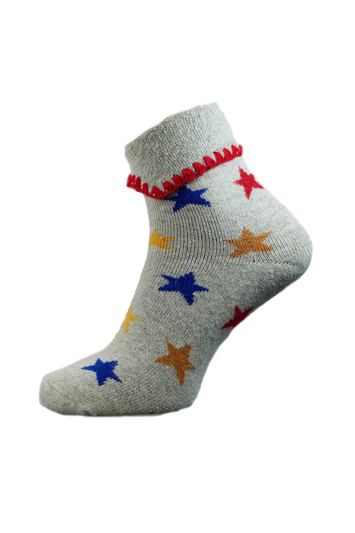 Joya Socks Joya Socks Men's Wool Blend Cuffed Bed Socks - Grey Multicoloured Stars - 2