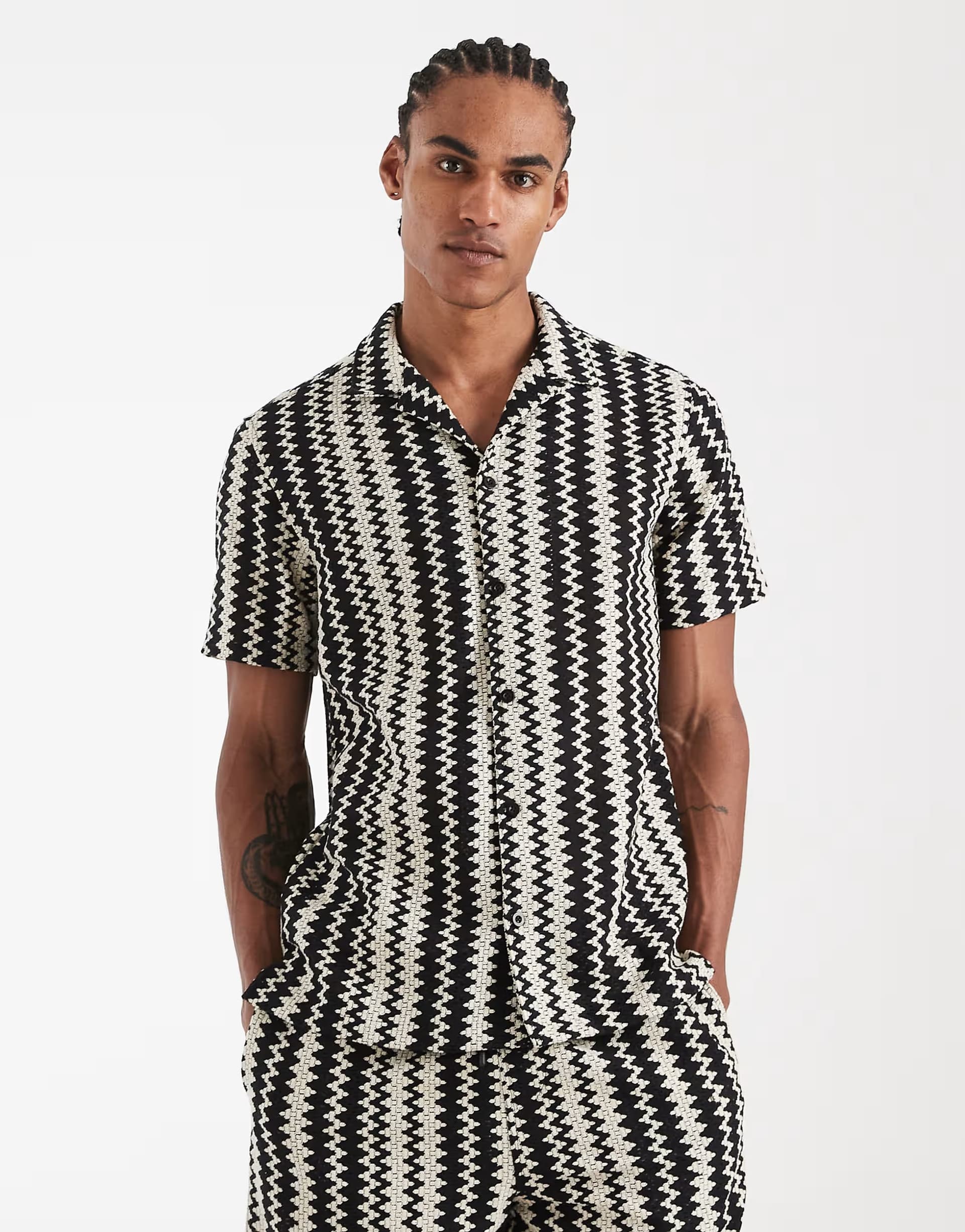 ASOS New Look co-ord zig zag print shirt in black