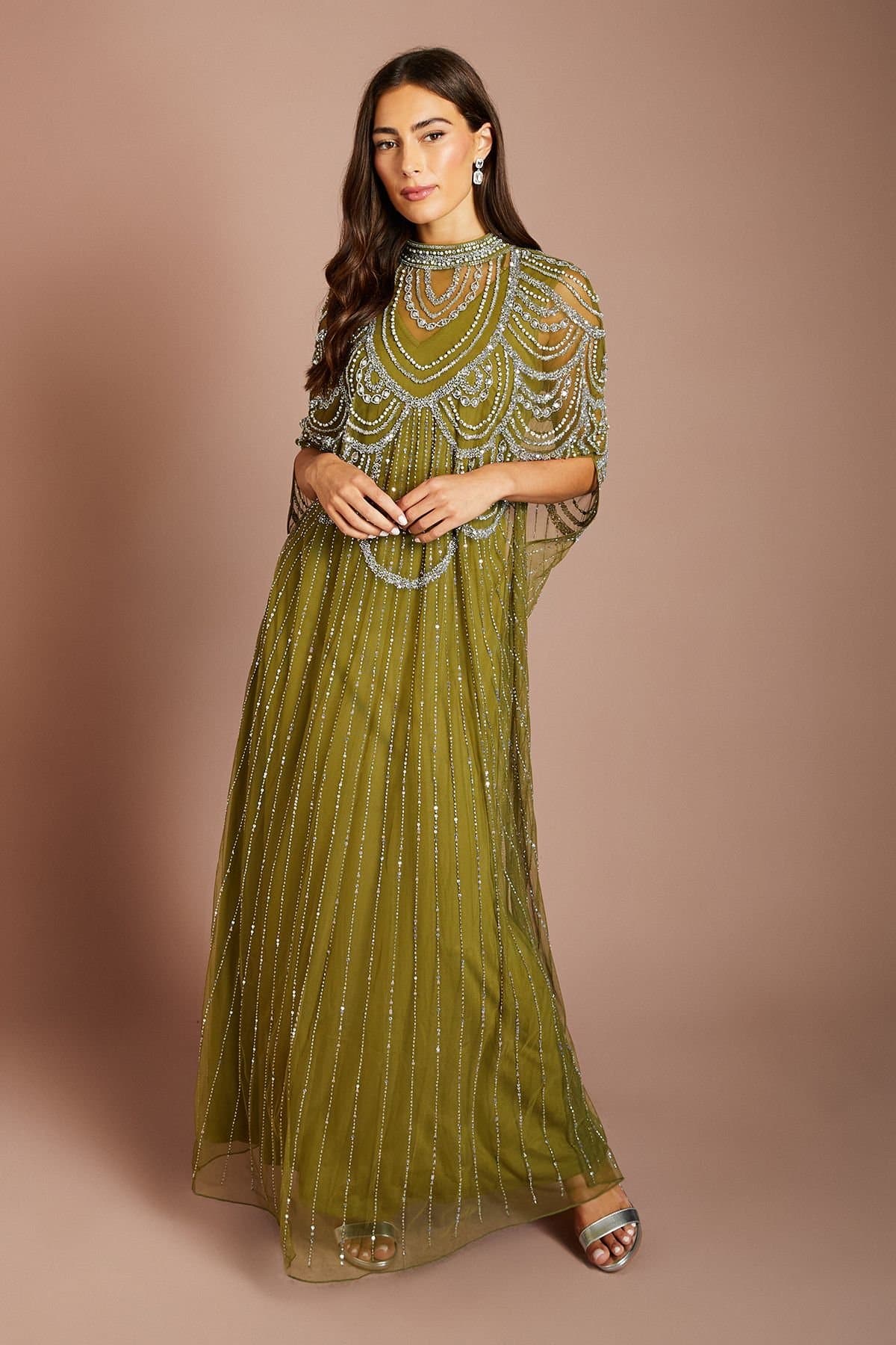 Coast Coast Women's Heavily Embellished Maxi Dress in Olive