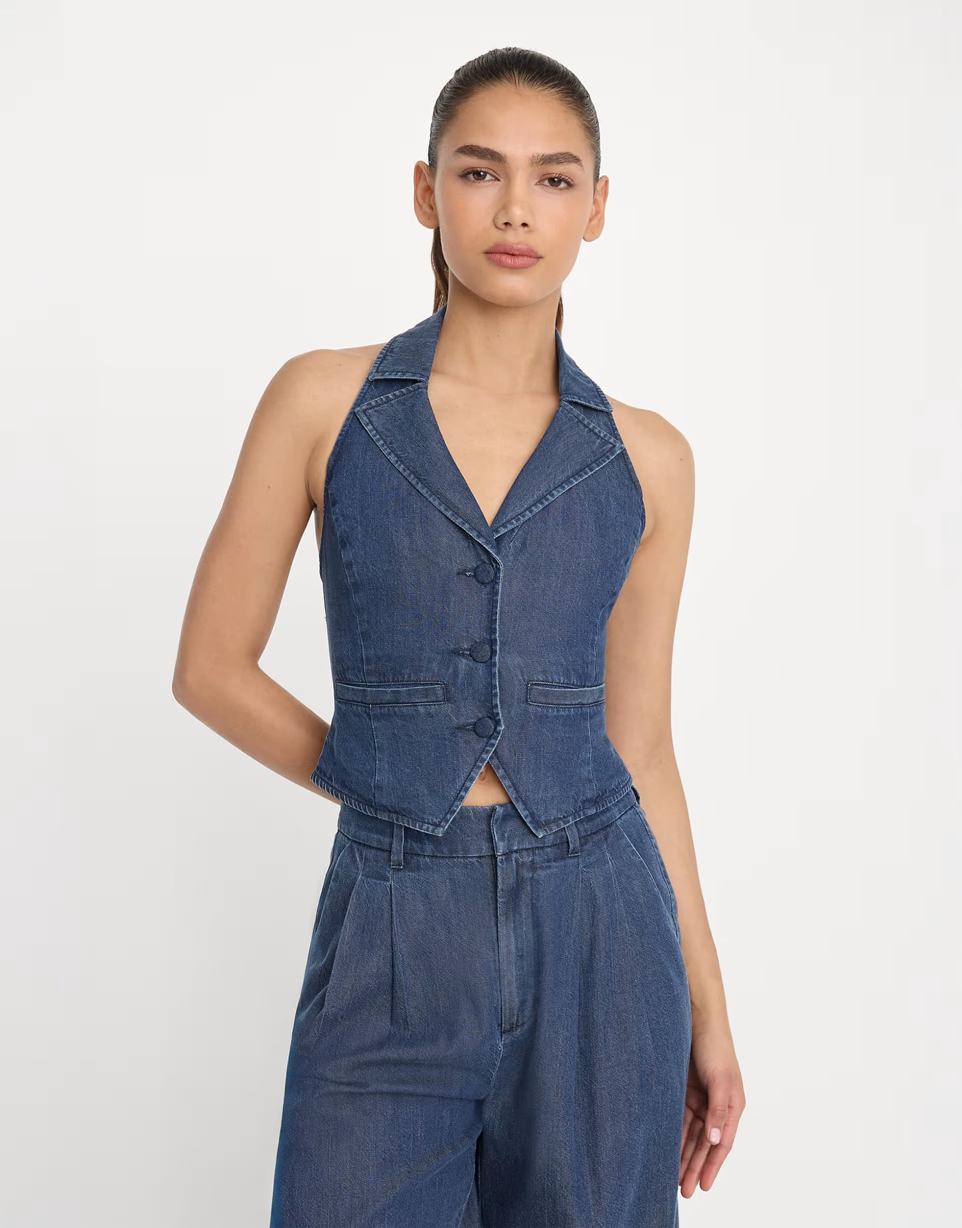ASOS Good American luxe suiting halter neck waistcoat co-ord in bright indigo 