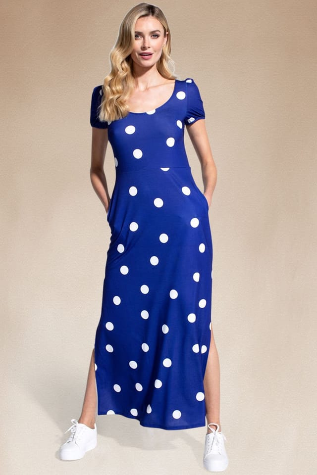 Hot Squash Hot Squash Women's Split Hem Scoop Neck Maxi Dress in Navy - 2