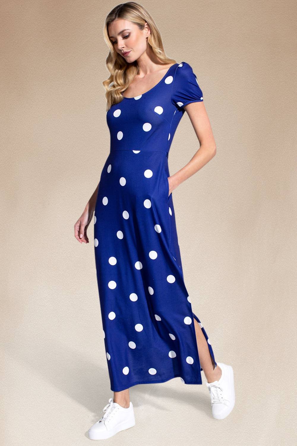Hot Squash Hot Squash Women's Split Hem Scoop Neck Maxi Dress in Navy - 3