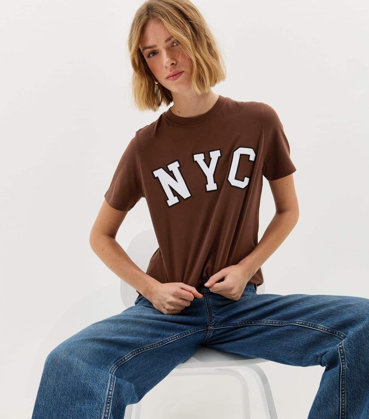 New Look Women's Dark Brown NYC Regular T-Shirt New Look