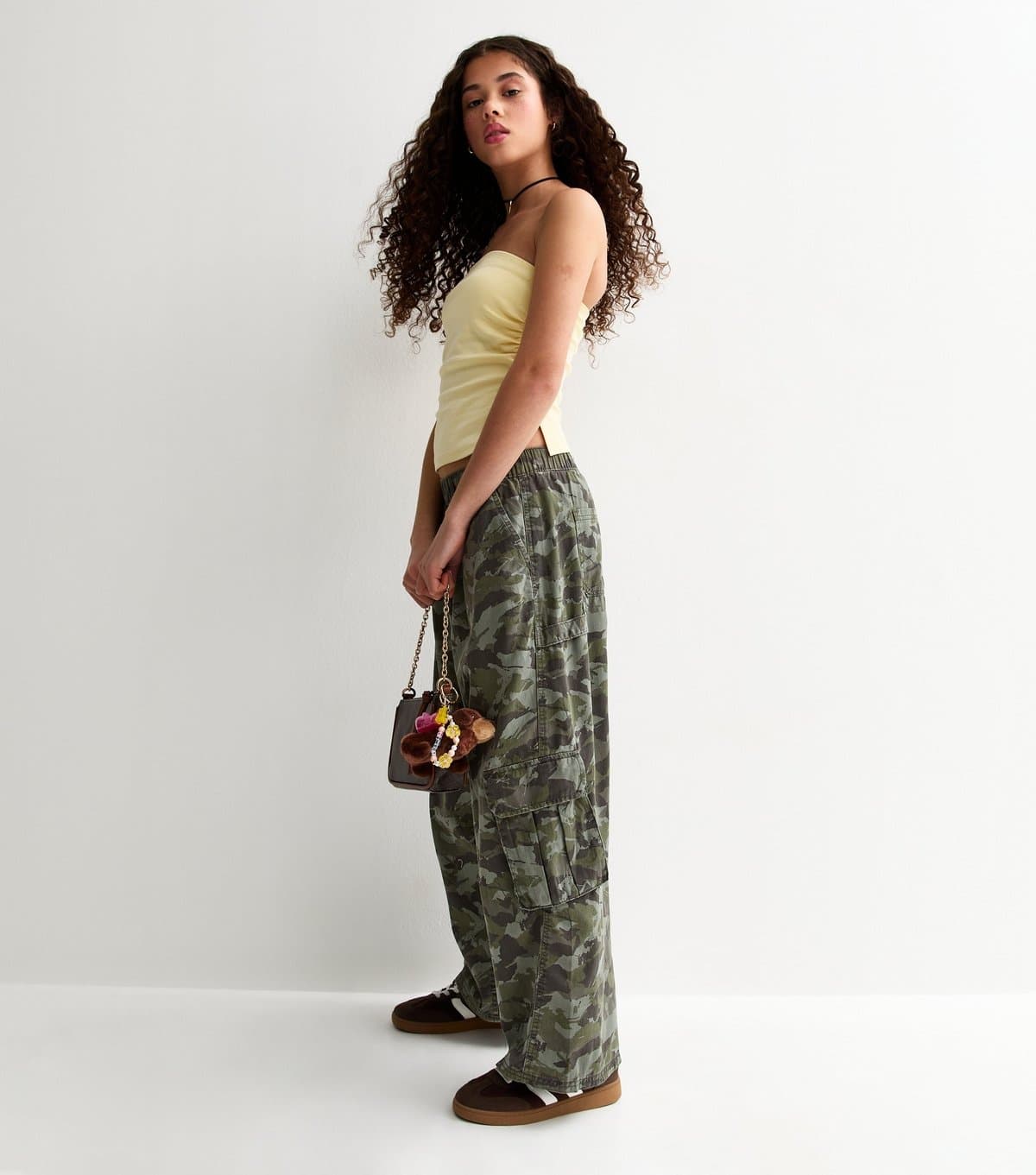 New Look Girls' Dark Green Camo Cargo Parachute Trousers New Look