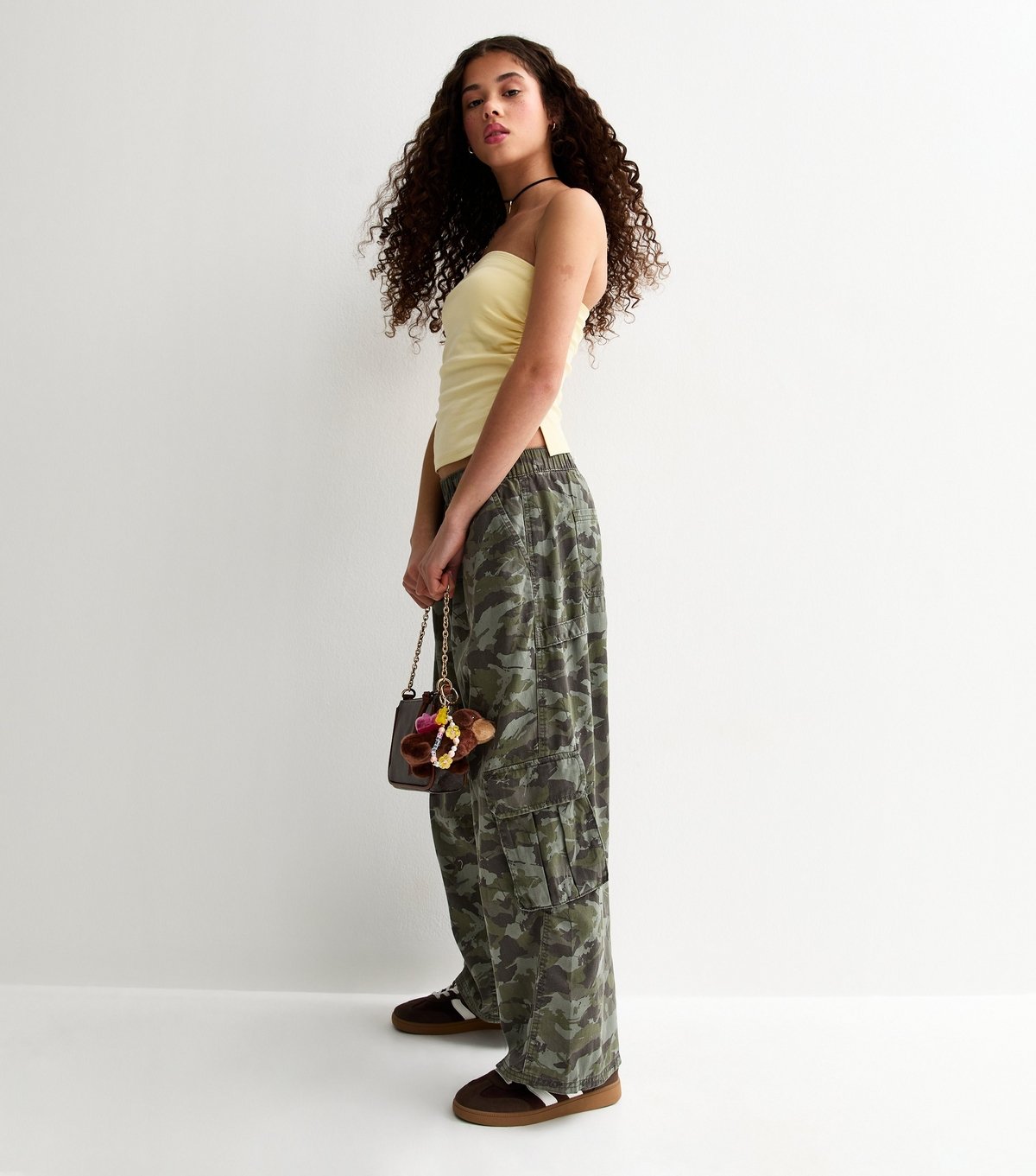 New Look Girls' Dark Green Camo Cargo Parachute Trousers New Look - 2