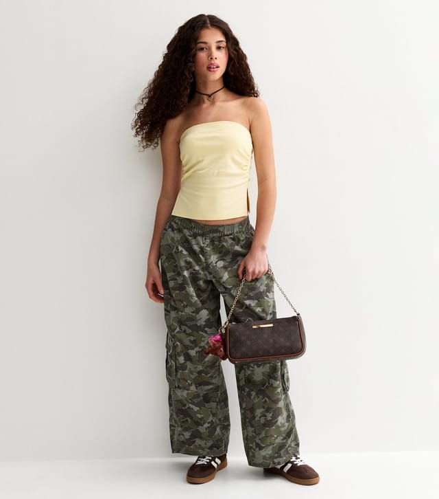 New Look Girls' Dark Green Camo Cargo Parachute Trousers New Look - 3