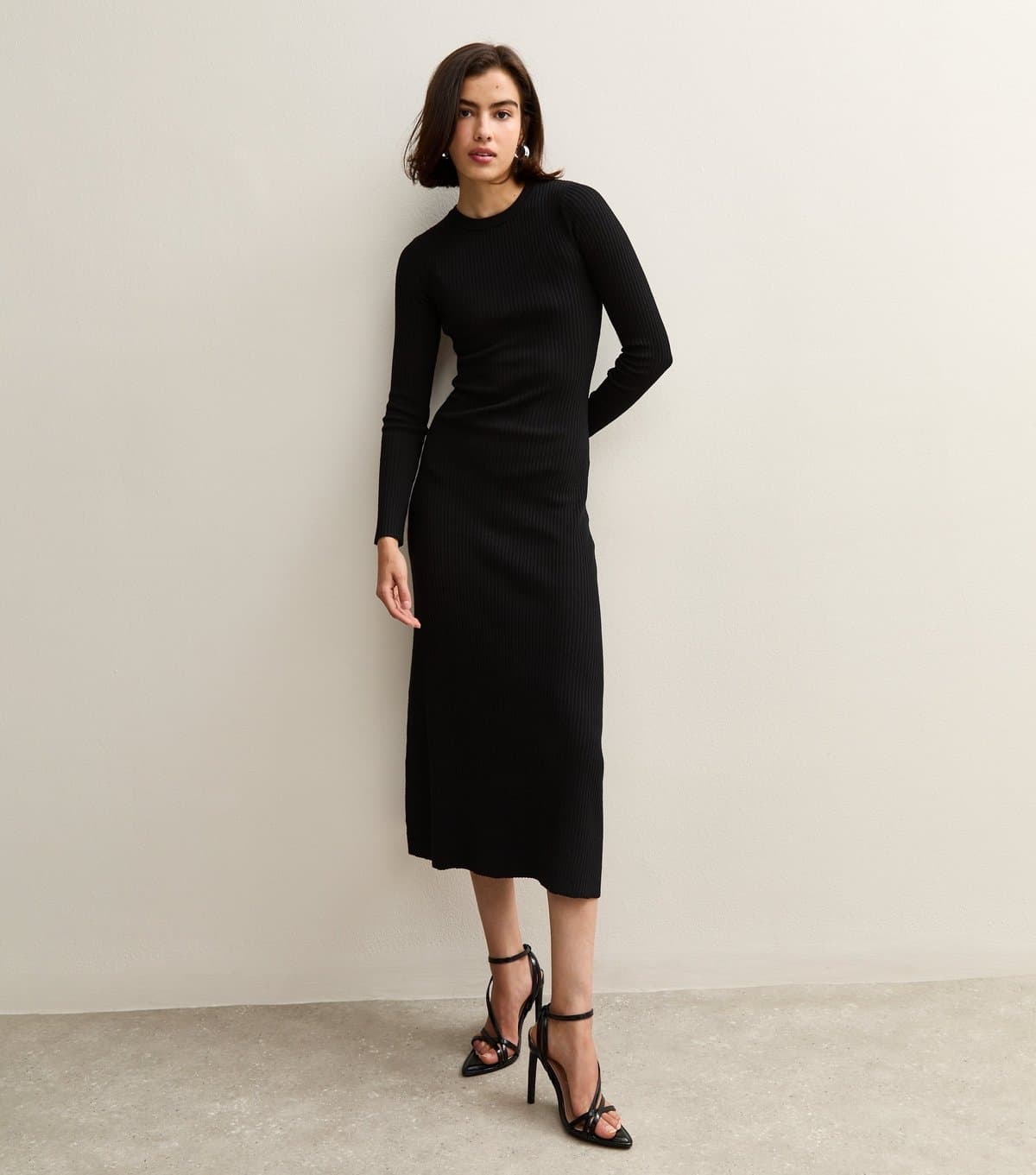 New Look Women's Black A-Line Knitted Midi Dress New Look