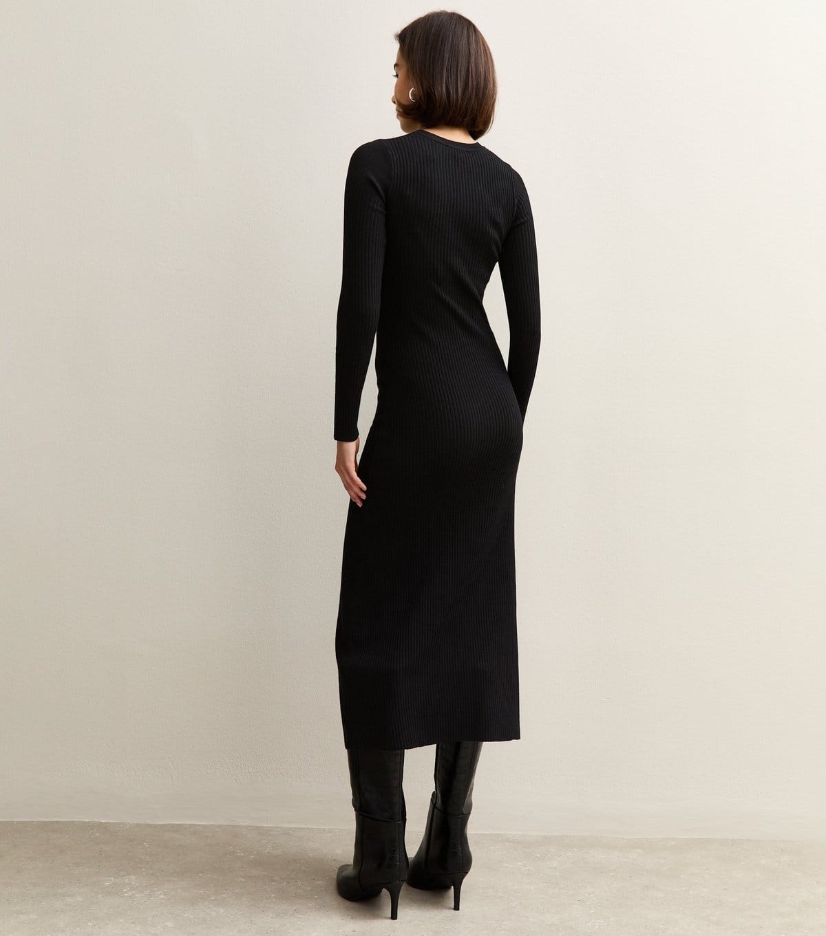 New Look Women's Black A-Line Knitted Midi Dress New Look - 4