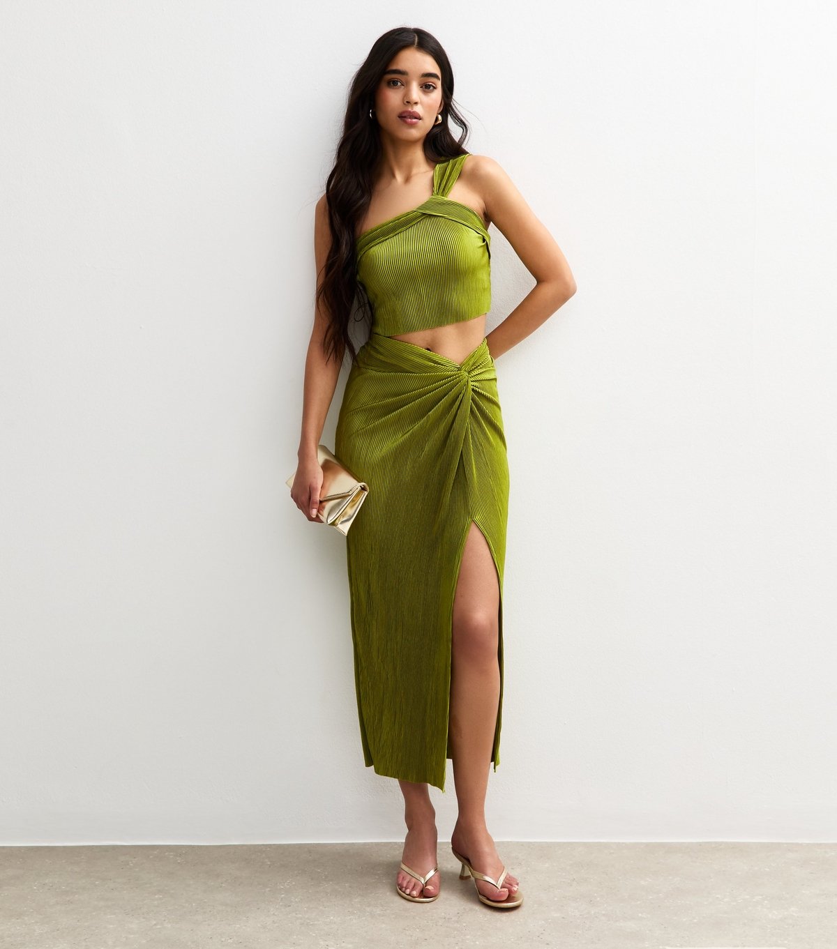 New Look Women's Light Green Intertwined One Shoulder Plisse Top New Look - 2