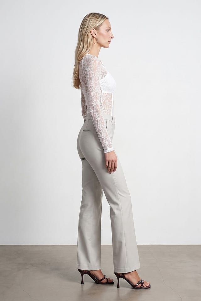 Dilvin Dilvin Women's Women's Mid-Waist Wide-Leg Crepe Trousers in Stone - 2