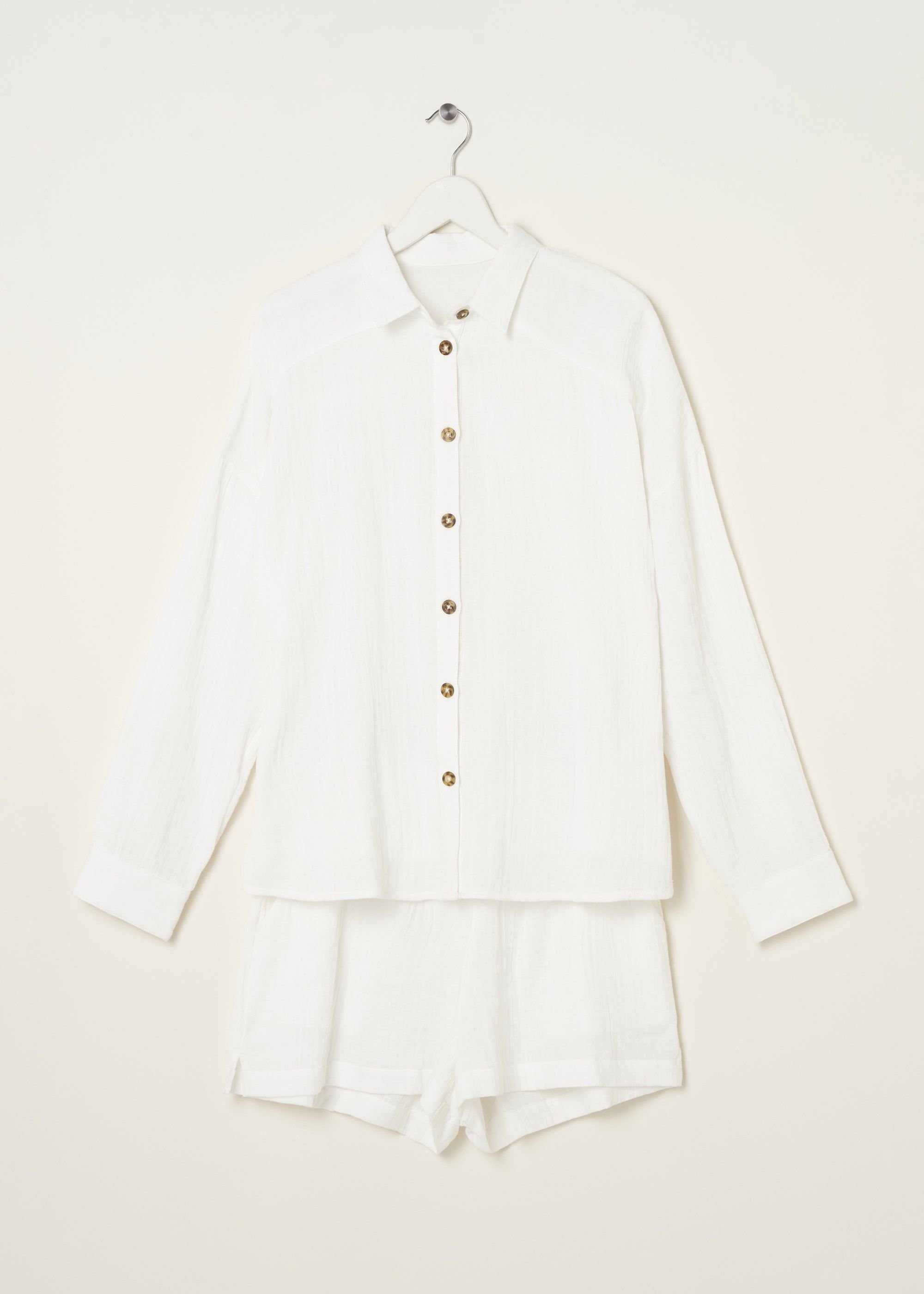 Truly Truly Women's Cotton Cheesecloth Shirt & Short Set in White - 3