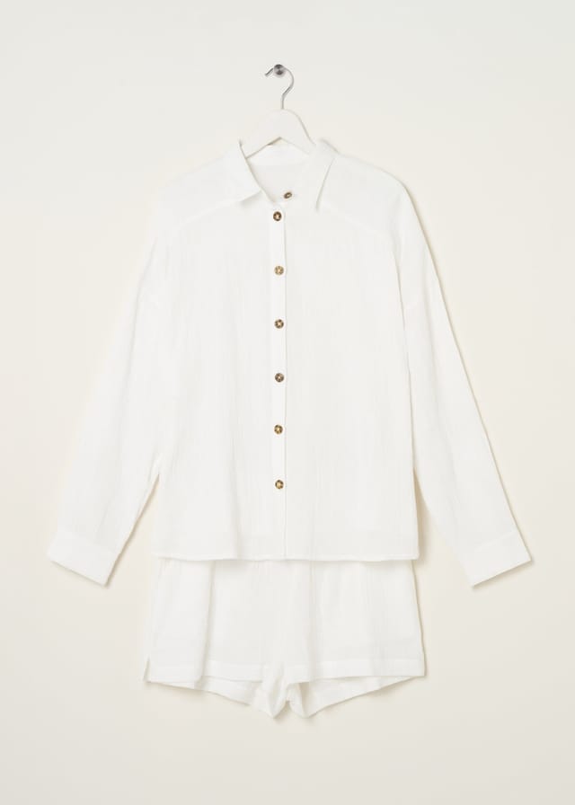 Truly Truly Women's Cotton Cheesecloth Shirt & Short Set in White - 3