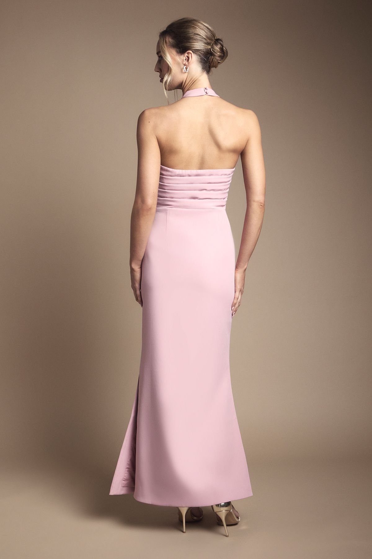 Coast Coast Women's Halter Neck Gathered Waist Midaxi Bridesmaid Dress in Antique Rose - 3