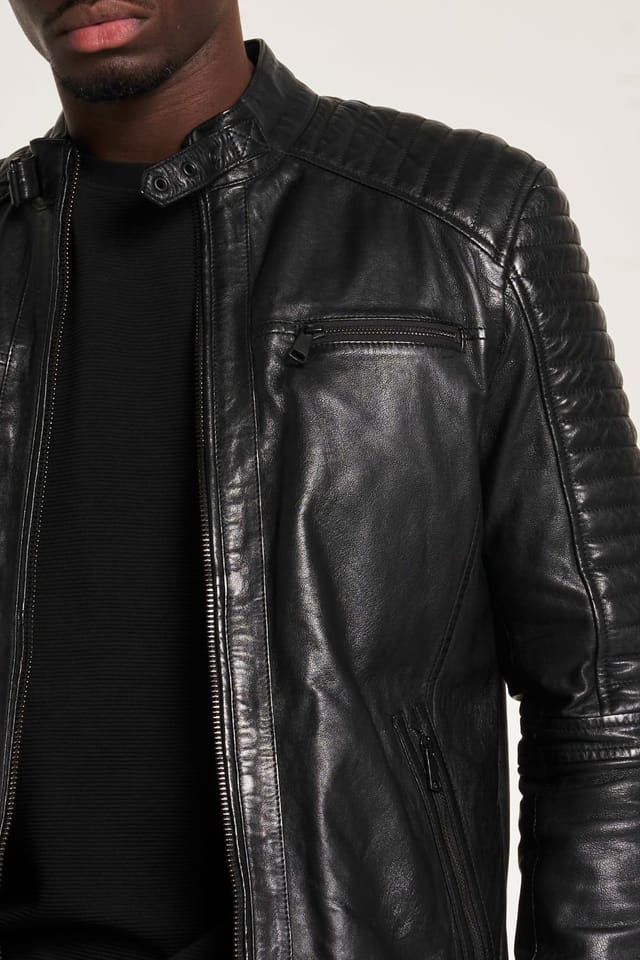 Barneys Originals Barneys Originals Men's Real Leather Racer Jacket in Black - 2